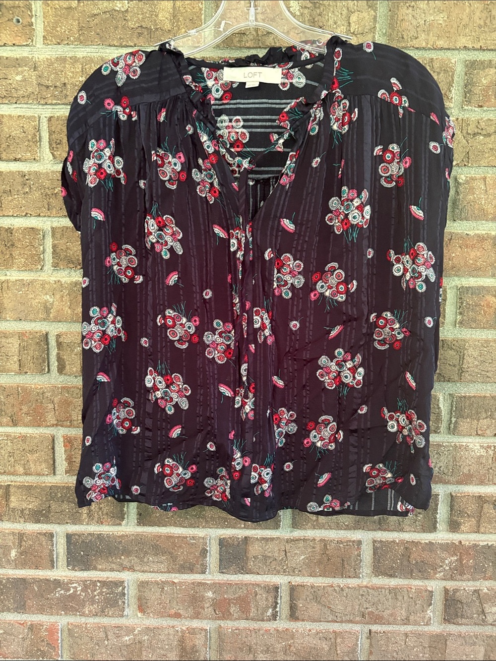 LOFT Navy Floral Tie-Front Blouse